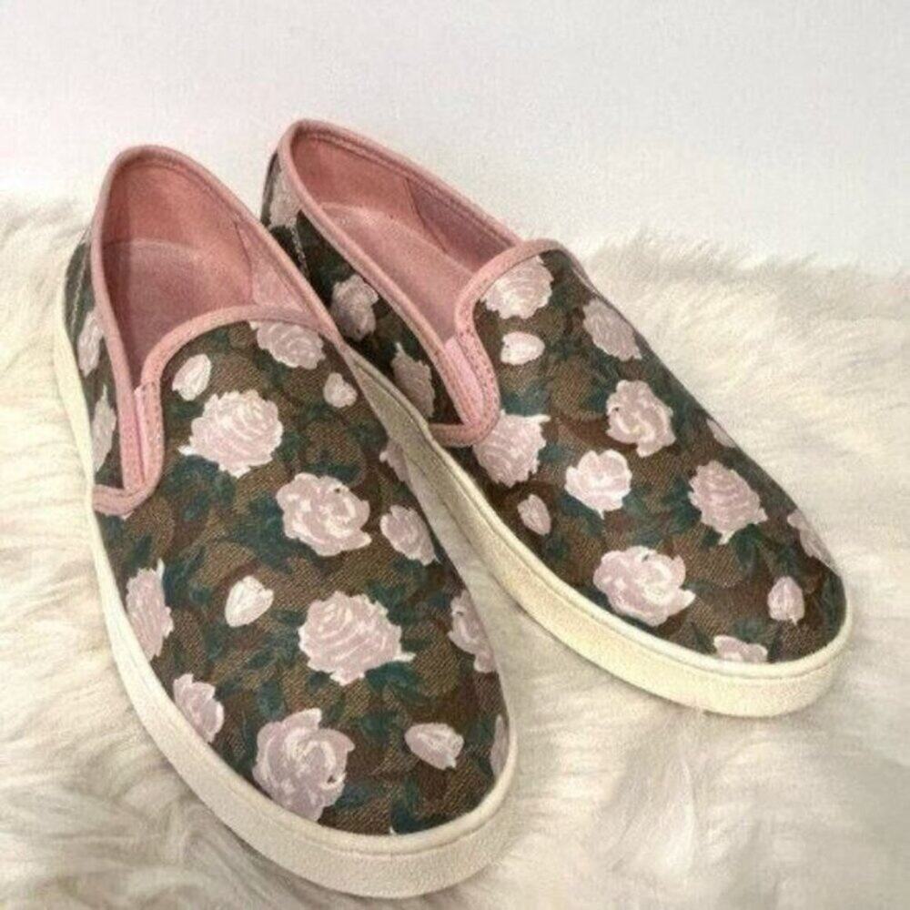 Coach Pink Rose floral slip ons Sneakers Size 10 New in box
